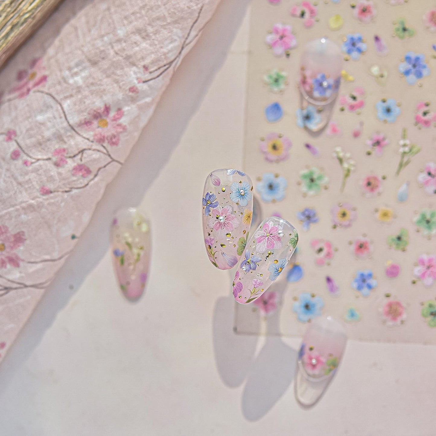 Dried Flower Nail Art Stickers Colorful Flowers Nail Decals for Acrylic Nails 3D Self Adhesive Glitter Designs Nail Sticker Cute Floral Nail Decal Spring Summer Manicure Supplies for Women DIY Decor-BrightBean Baby