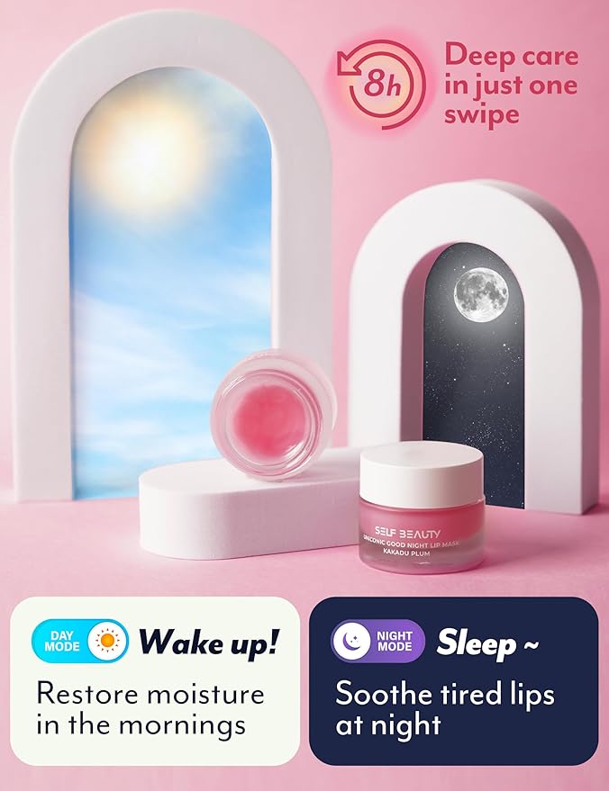 SelfBeauty Lip Mask - Kakadu Plum, Vegan Lip Balm, Daily Lip Moisturizer, Overnight Hydrating Lip Treatment with Vitamin C, Lip Scrub Exfoliator Intensive Lip Repair, 0.51fl.oz-BrightBean Baby