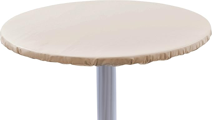 Yourtablecloth Heavy Duty Vinyl Round Fitted Tablecloth (Table Cover) with Flannel Backing Vibrant Colors Elasticized Tablecloth Great for Indoor and Outdoor Dining and Playing Cards 42” Sand