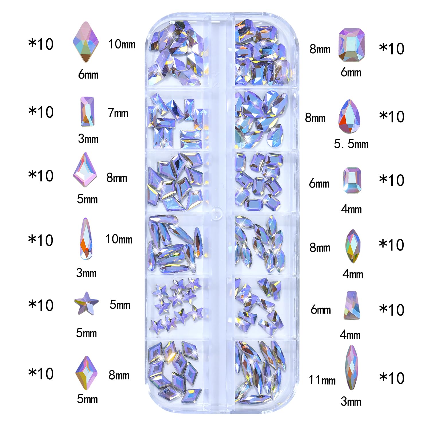 HNUIX Nail Rhinestones - 3D Multi Shape Size Crystal, Phantom Purple Nail Gems, Flat Back, with Kit, for Nail Art, DIY Decorations-BrightBean Baby