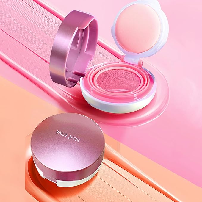 BLUE LOVE Cushion Liquid Blush - Silky Cheek Tint with Mirror, Natural Enhancer for a Radiant Finish, Contours & Highlights for Effortless Elegant (03 Pink Peony)-BrightBean Baby