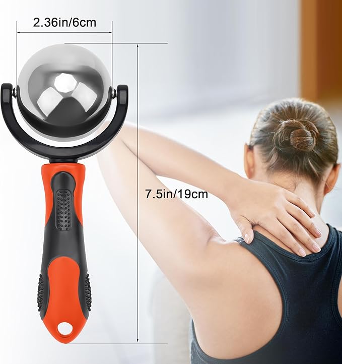 Cold Massage Roller Ball, Cold Therapy Relief, Portable Fitness Ice Roller Ball with Handle, Great Tool for Back/Neck Pain (Orange)-BrightBean Baby