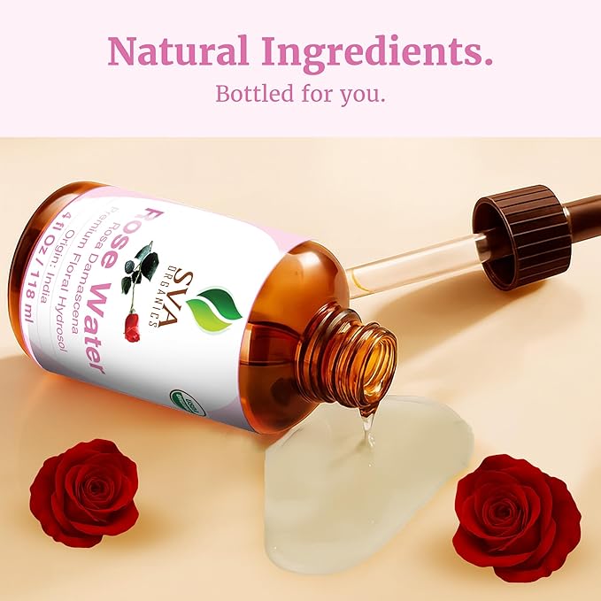 SVA ORGANICS Rose Water 4oz (118 ml) Refreshing Rose Water Spray for Skin Care, Skin Hydration, Bath, Soaps, Haircare & Aromatherapy-BrightBean Baby