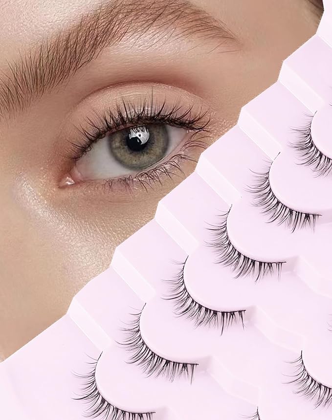 Onlyall Natural Lashes Short Eyelashes Wispy Lashes Natural Look Soft False Eyelashes False Eye Lashes Faux Mink Eyelashes 7 Pairs D2-BrightBean Baby