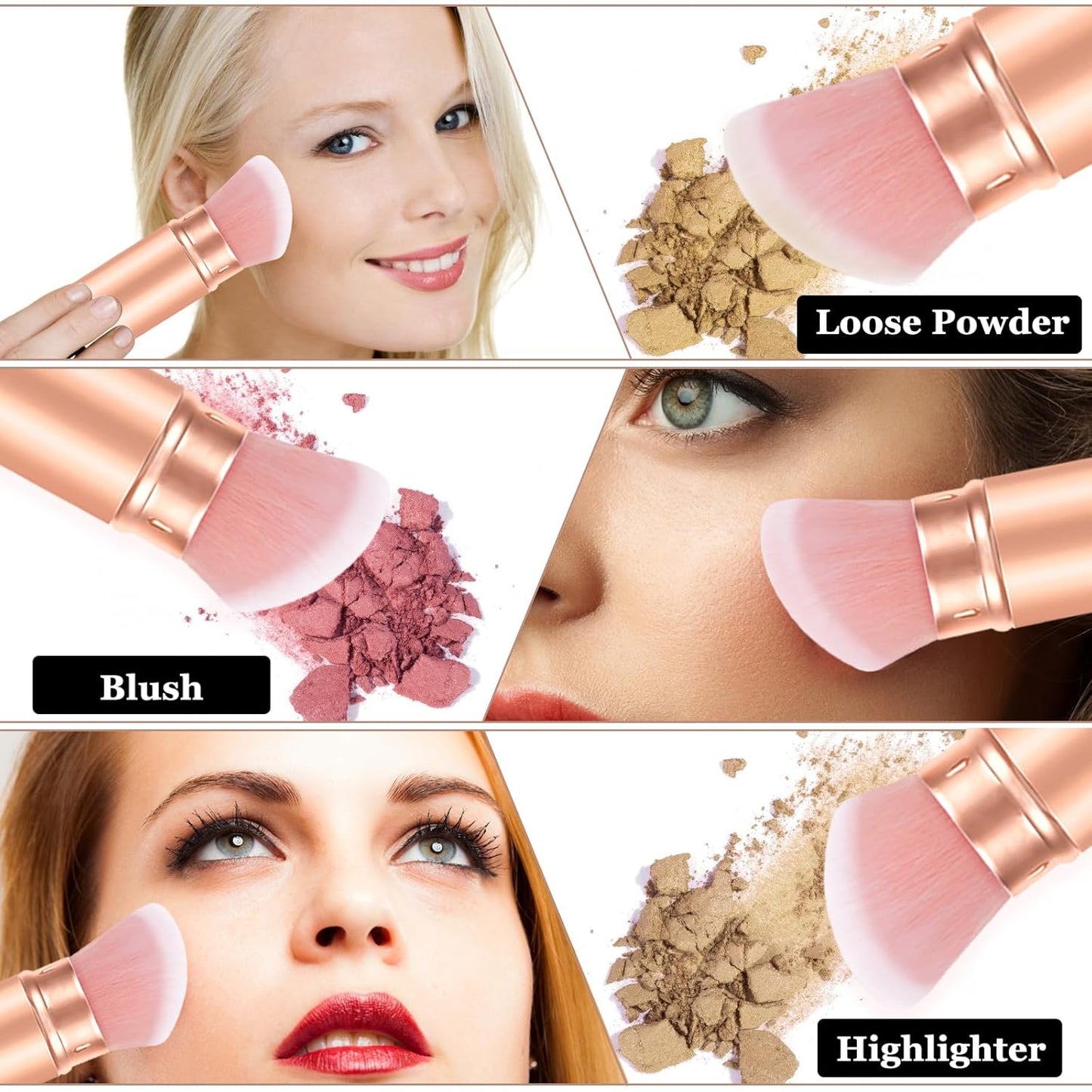 Falliny Retractable Kabuki Makeup Brush, Angled Travel Powder Blush Brush Foundation Makeup Brush with Cover for Blush, Sunscreen,Bronzer, Buffing, Concealer,Highlighter, Powder Cosmetics-BrightBean Baby