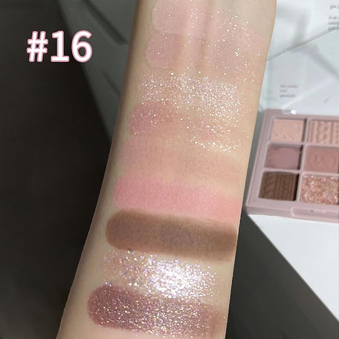 Erinde 9 Colors Eyeshadow Palette, Matte Shimmer Glitter Eye Shadow Makeup Palette, Highly Pigmented Long Lasting Waterproof, Natural Neutral Nude Eyeshadow Makeup Pallet, Pink Purple Rose-BrightBean Baby