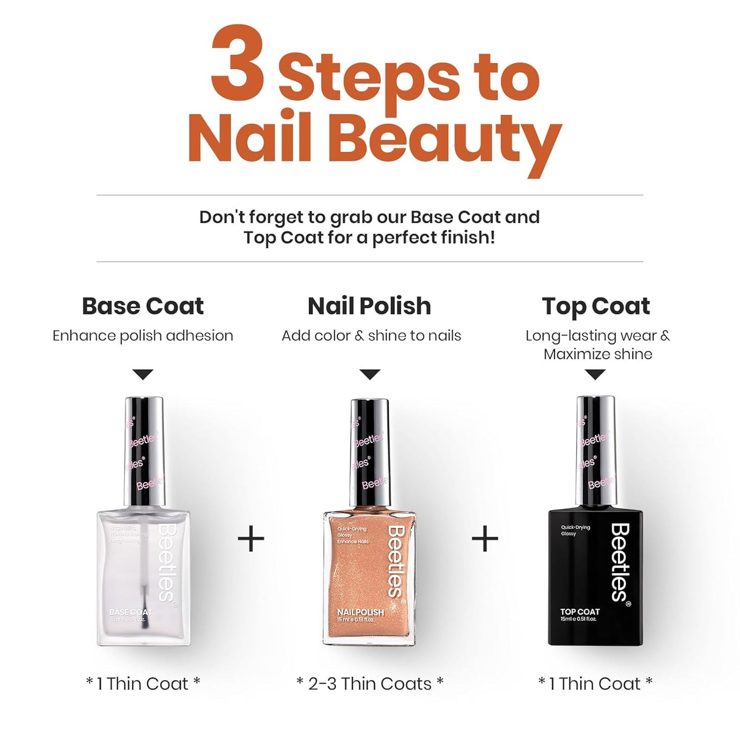 Beetles Glitter Brown Nail Polish –No UV Needed, Air Dry–Rosy Gold Shimmer Nude Rose Nail Lacquer–Fast Drying,Long Lasting,Salon-Quality Polish At-Home DIY-BrightBean Baby