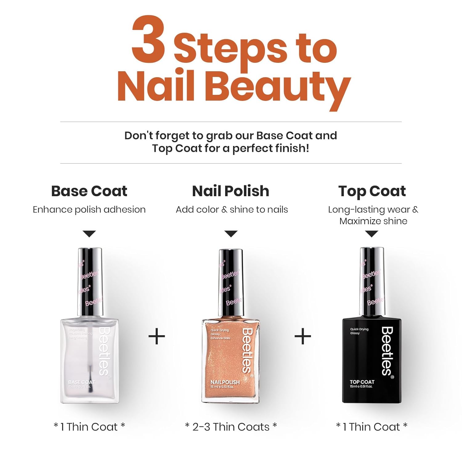 Beetles Glitter Brown Nail Polish –No UV Needed, Air Dry–Rosy Gold Shimmer Nude Rose Nail Lacquer–Fast Drying,Long Lasting,Salon-Quality Polish At-Home DIY-BrightBean Baby