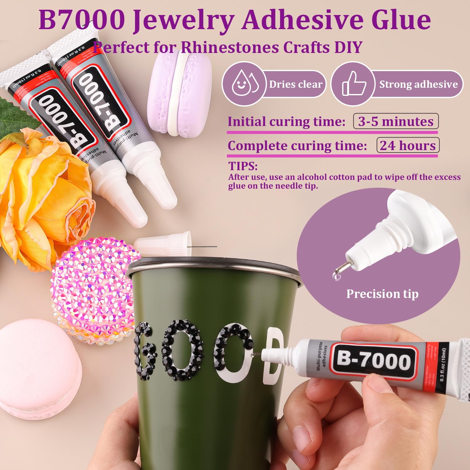 Resin Jelly Rhinestones for Crafting with B7000 Jewelry Glue, 2 Boxes Black Flatback Crystals with 3Pcs 10ml Glue, Bedazzling Non Hotfix Gems for DIY Tumblers Clothing Shoes Manicure-BrightBean Baby