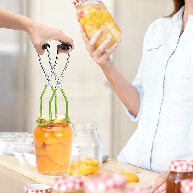 Canning Jar Lifter, Canning Tongs, Stainless Steel Jar Lifter with Rubber Grip Handle for Home Kitchen (Green)