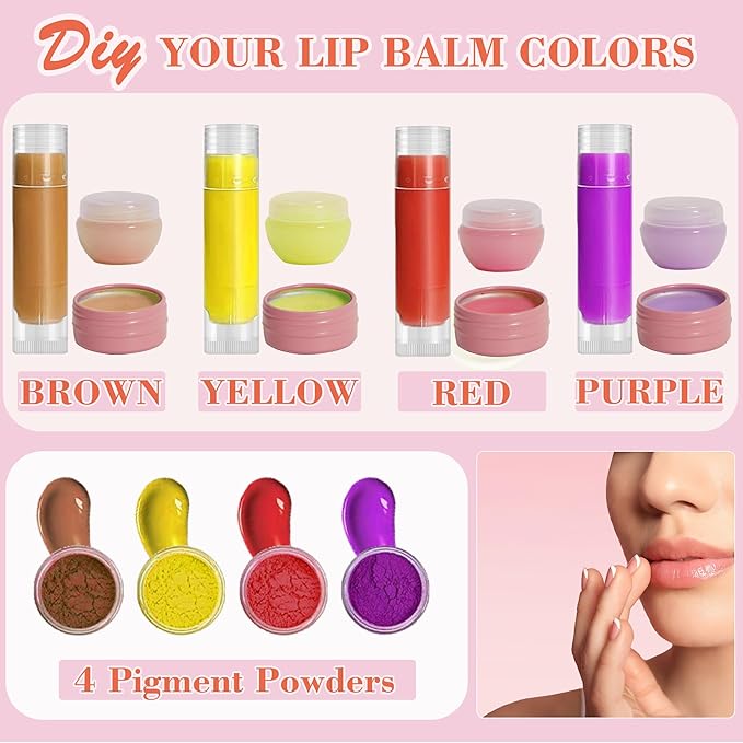Lip Balm Making Kit - DIY Lip Gloss Kit to Make Your Own Lip Balm with Natural Beeswax, Lip Base Oil, Essential Oil, Tubes, Jars Lip Balm Craft Kit For Adults Girls Moisturizing Lip Care Kit-BrightBean Baby