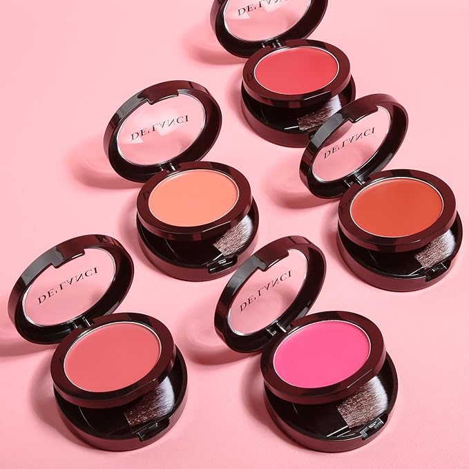 Multi-Purpose Cream Blush for Cheeks & Lip & Eyeshadow, Buildable Lightweight Peach Blush Balm, Ultra Hydrating Cruelty-Free Makeup Blush for Dry/Sensitive Skin, Waterproof Blush, Built-in Brush, Rose-BrightBean Baby
