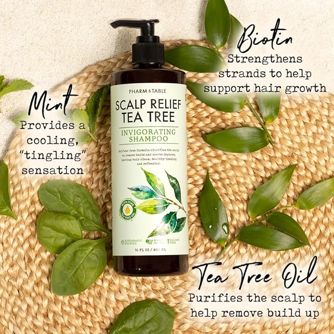 Tea Tree Shampoo For Men and Women, Deep Cleansing Sulfate-Free Formula - Relief for Dry Itchy Scalp - Infused with Tea Tree oil, Mint, Biotin and Vitamin E, 16.2oz-BrightBean Baby