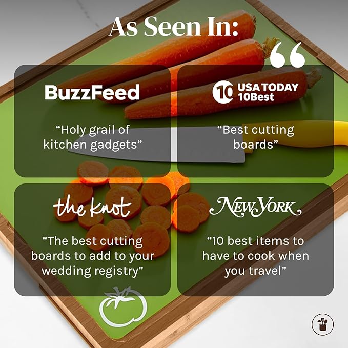 Bamboo Wood Cutting Board Set, Bamboo with 6 Color Coded Flexible Plastic Chopping Mats with Food Icons, Wooden Cutting Boards for Kitchen, Wooden Chopping Board Set Non Toxic Dishwasher Safe