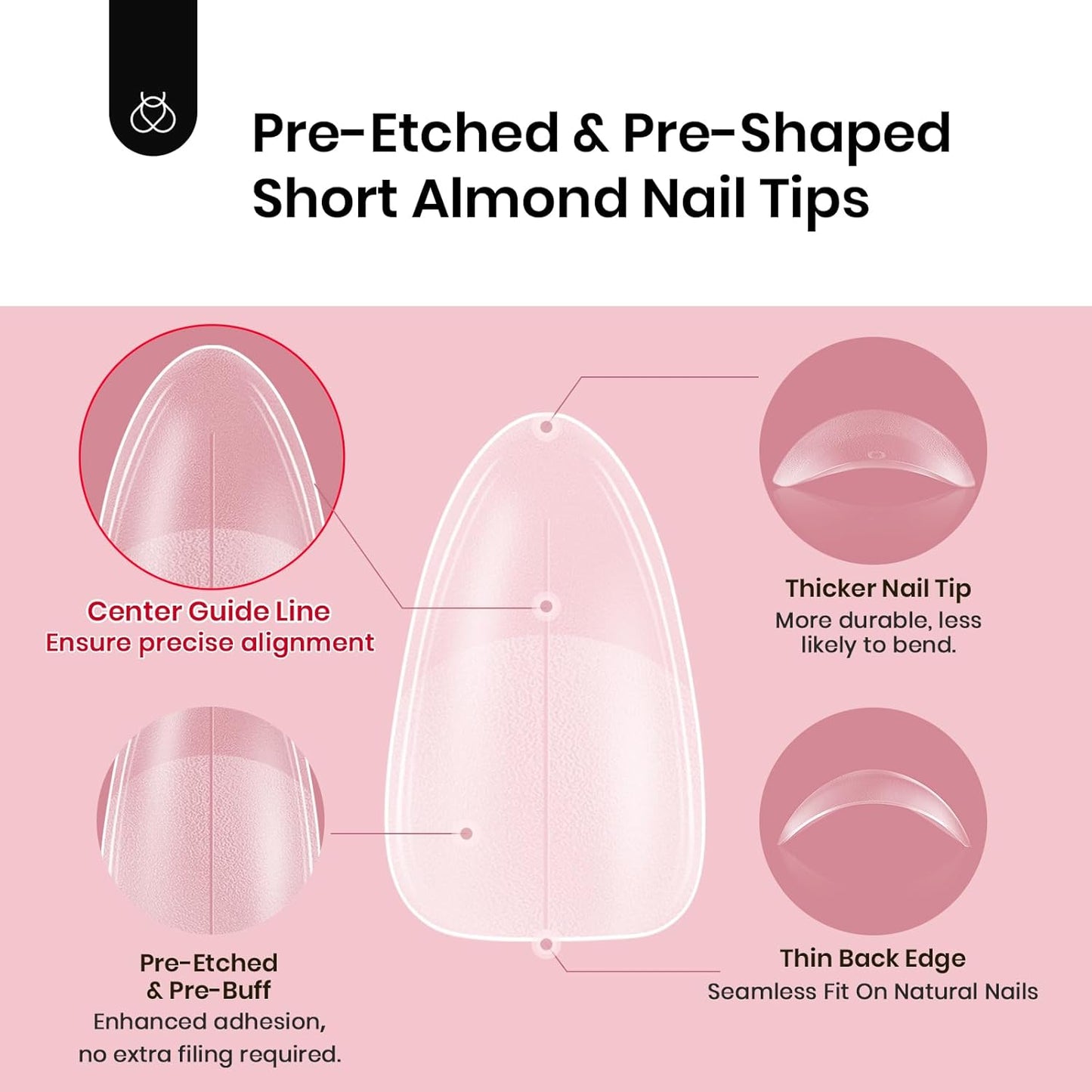 Beetles Short Almond Nail Tips - 288PCS 12 Sizes Full Matte Cover Pre-Etched & Pre-Shaped False Nails Soft Gel Nail Tips Acrylic Nail Tips Nail Extension Tips for Gel Polish DIY Manicure-BrightBean Baby