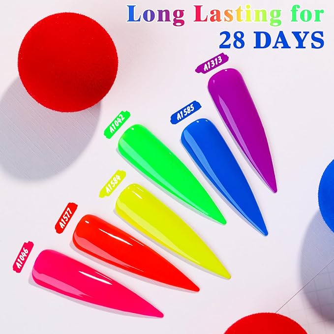 Double Rhythm 6 Pcs 15 ML Gel Polish Set Same Color Same Bottle Soak Off Gel Polish Kit Nail Art Manicure Salon DIY at Home for Women (Neon Green Red Pink Blue Purple-T6-12)-BrightBean Baby