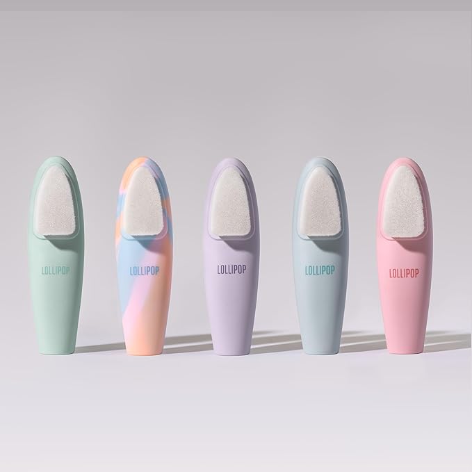 LOLLIPOP Dual-Sided Facial Cleansing Brush | Handle Size Silicone Face Exfoliator and Soft Fiber Cleanser | Manual Face Scrubber for Pores, Makeup Removal, Blackhead and Skincare Routine, Plum-BrightBean Baby