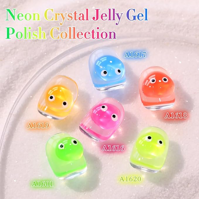 Double Rhythm 6 Pcs 15 ML Gel Polish Set Same Color Same Bottle Soak Off Gel Polish Kit Nail Art Manicure Salon DIY at Home for Women (Jelly Neon Pink Blue Red Green-T6-26)-BrightBean Baby