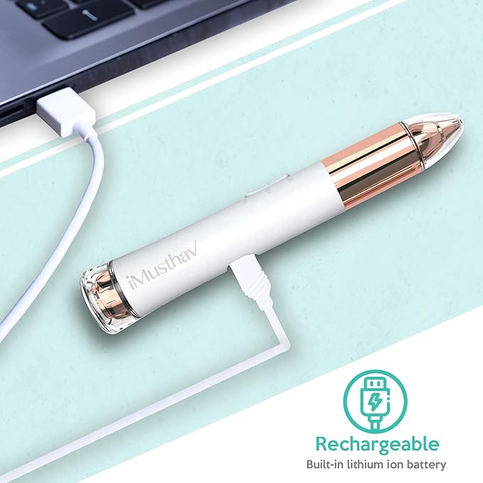2-in-1 Portable Rechargeable Painless Eyebrow Trimmer & Facial Hair Remover, removes Eyebrow, face, Lips and Body Hair for Women. 18K Gold Plated Hypoallergenic Heads, 360° LED Light for Hair Remover-BrightBean Baby