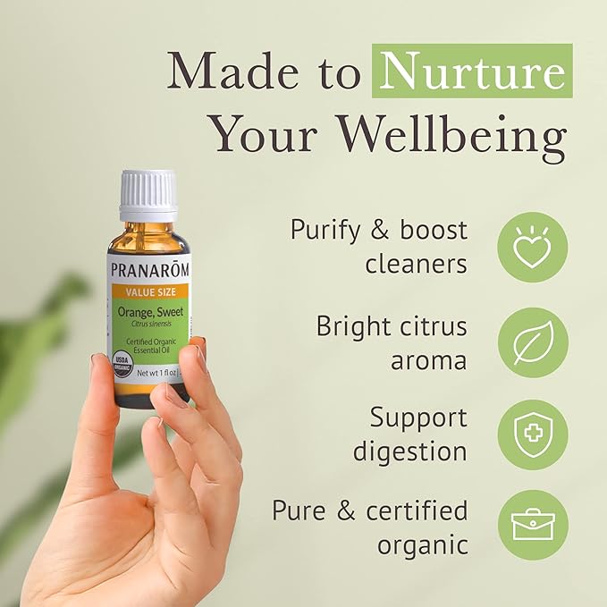 Pranarom USDA Certified Organic Sweet Orange Essential Oil (30ml), 100% Pure Undiluted Therapeutic Grade from Mexico for Aromatherapy, Diffuser, Citrus Scent, Soothing, DIY Cleaning-BrightBean Baby