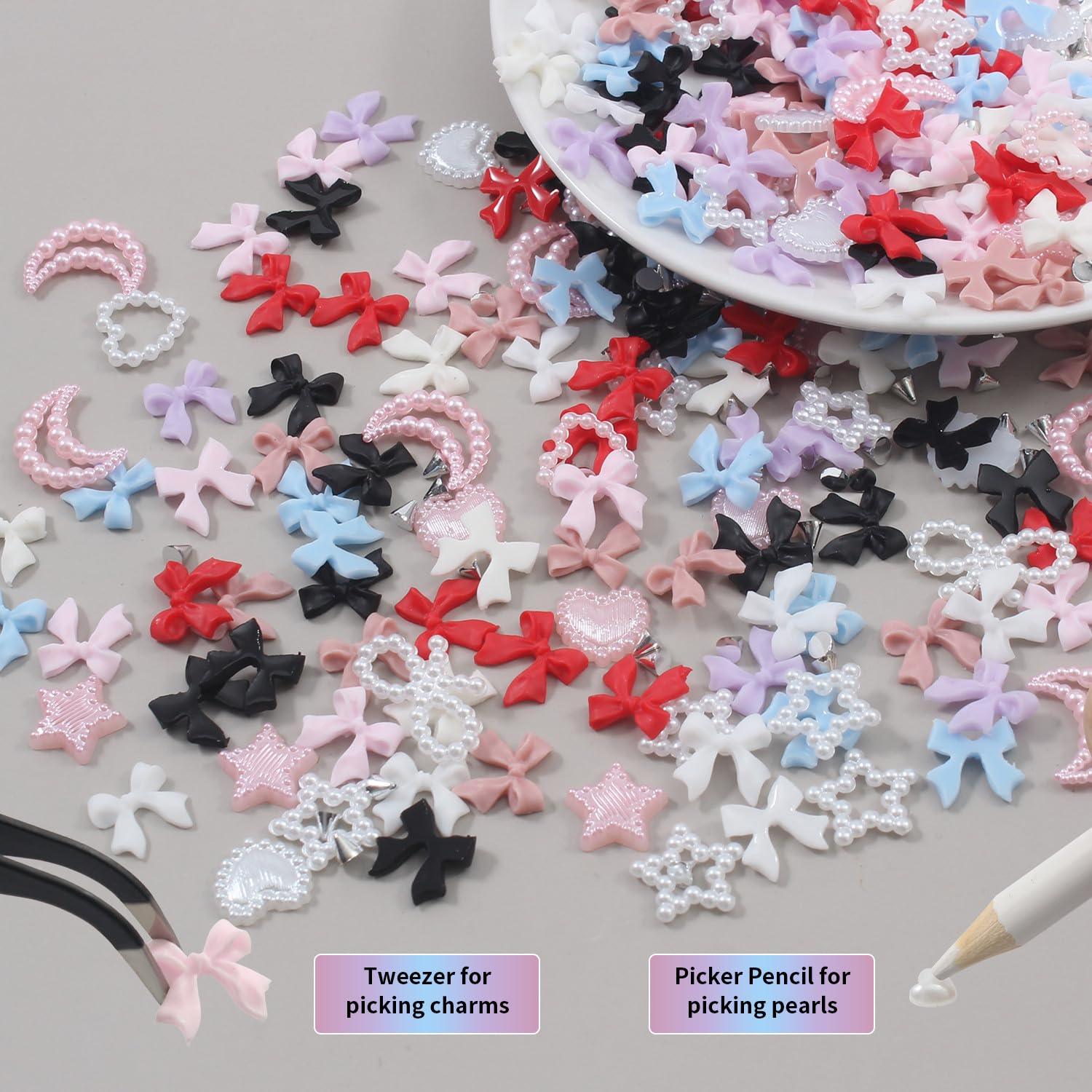 Artdone Nail Art Studs Kit, 12 grids 8 Colors 3D Charms and Pink Mix White Star Heart Moon Cute Nail Jewels for DIY Decoration-BrightBean Baby