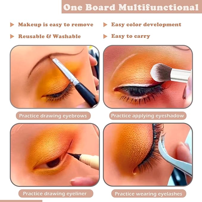 Silicone Makeup Mannequin Face, Makeup Practice Face Board for Makeup Artist Supplies, Mannequin Face for Makeup Practice with Makeup Brushes Rhinestones Sticker(Black)-BrightBean Baby