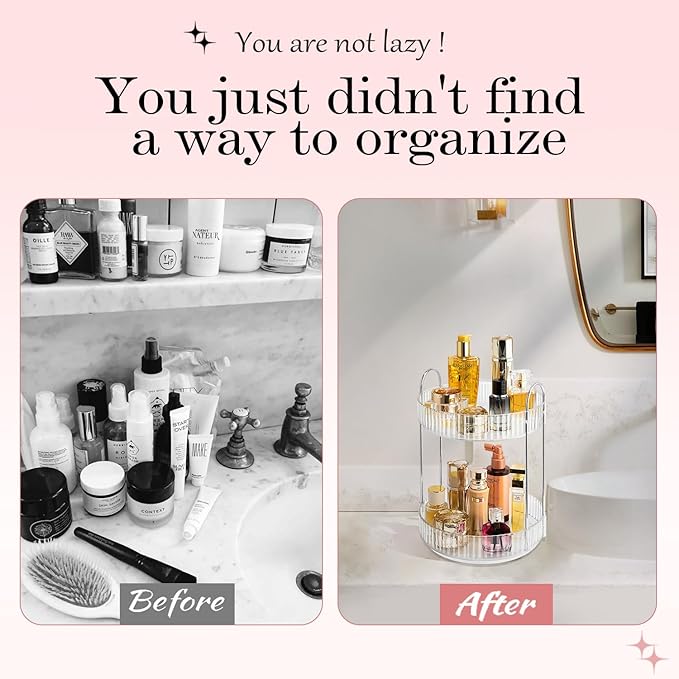 Rotating Makeup Organizer, 360° Spinning Makeup Storage Holder Rack, Dresser Bathroom Organizer Countertop, Large Capacity Perfume Skincare Lipstick Organizer for Vanity.(2 Tiers, Transparent)-BrightBean Baby