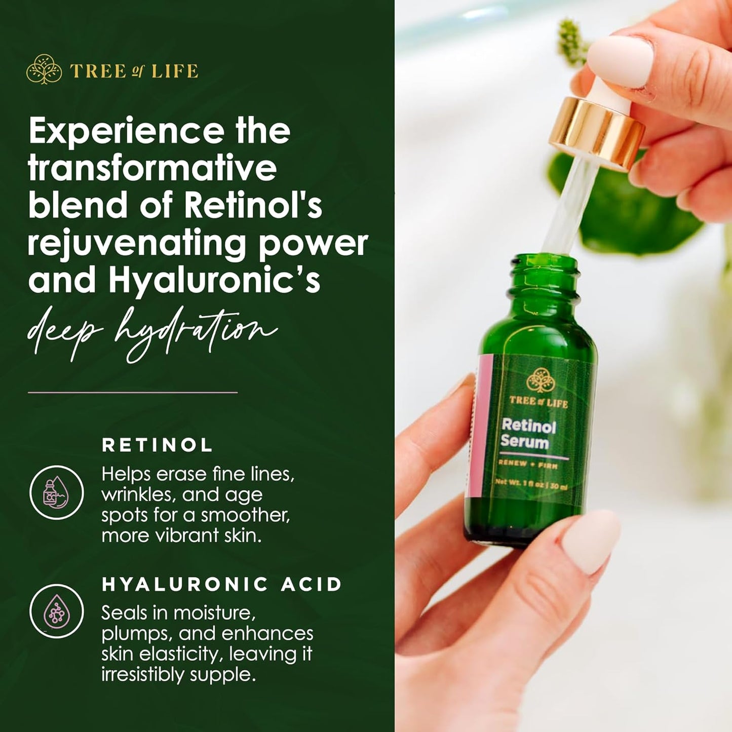 Tree of Life Beauty Retinol Serum, Skin Smoothing Face Oil for Dark and Age Spots and Fine Lines, Facial Serums for Dry and Sensitive Skin Care with Hyaluronic Acid for Soft Smooth Skin, 2 Fl Oz-BrightBean Baby