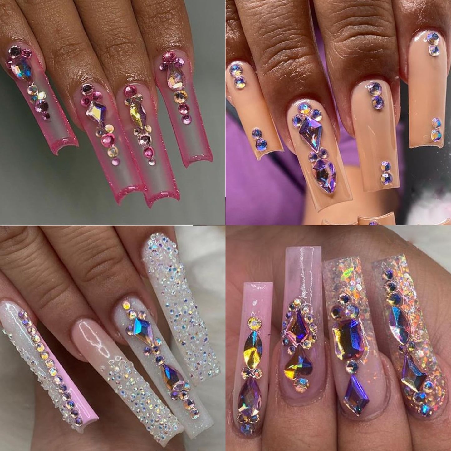 HNUIX Nail Rhinestones - 1600pcs 3D Multi Shape Size Crystal, Pink AB Nail Gems, Flat Back, with Kit, for Nail Art, DIY Decorations-BrightBean Baby