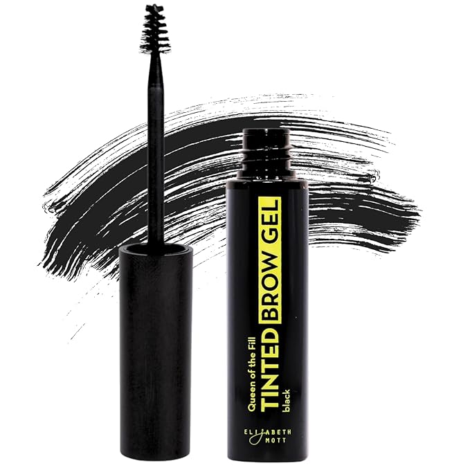 Elizabeth Mott Eyebrow Gel - Queen of the Fill Tinted Brow Filler, Volumizer & Setter - Defines, Shapes & Covers Grays - Water-Resistant, Long-Lasting, Smudge-Proof - Cruelty-Free, Black Shade, 4g-BrightBean Baby