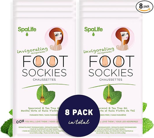 SpaLife Softening Care Foot Sockies (8-Pack) - Spearmint & Tea Tree Oil, Exfoliating Pack for Healthy Feet, Intensive Repair, Callus Remover Sockies, Dry Skin Solution, Moisturizing Foot Treatment-BrightBean Baby