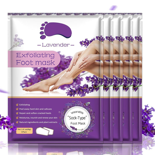 Foot Peeling Mask 5 Pack, Moisturizing Socks for Dry Foot Care, Hydrating Feet Peel Masks Repair Dry Cracked Heels, Remove Dead Skin,Callus - Women Men (Lavender)-BrightBean Baby