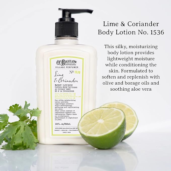C.O. Bigelow Lime Coriander Body Lotion, Village Perfumer Moisturizing Body Lotion with Aloe Vera, Borage Oil & Olive Oil, 10 Fl Oz-BrightBean Baby
