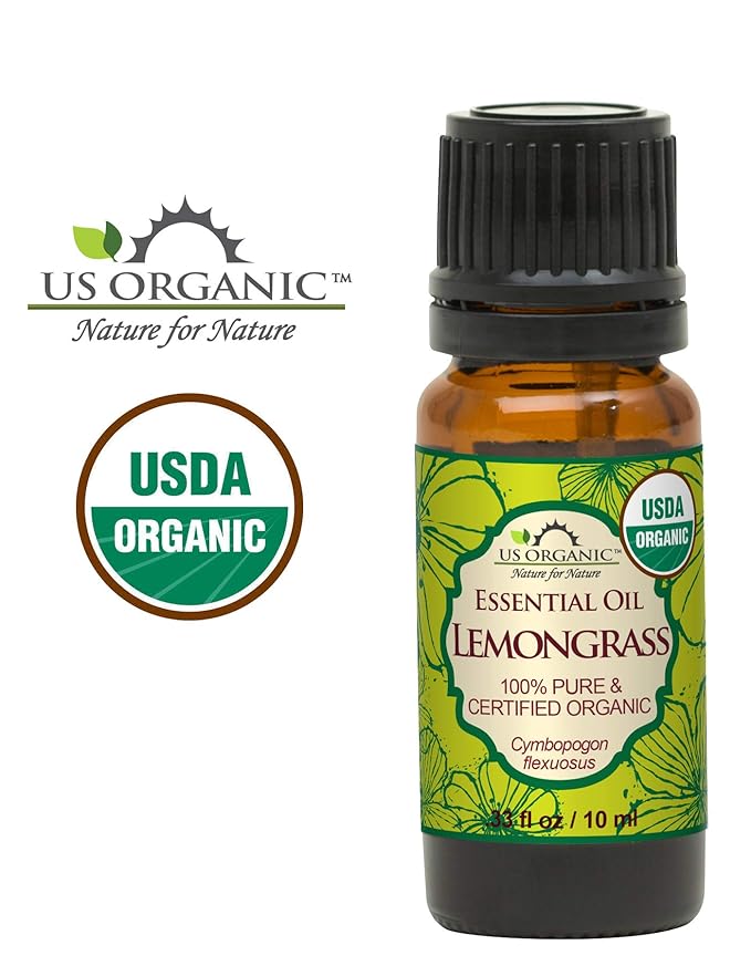 US Organic 100% Pure Lemongrass Essential Oil, USDA Certified Organic, Extracted by Steam Distillation Method, for Hair, Nail Polish Remover, Bees Attraction, and More. 10 ml-BrightBean Baby