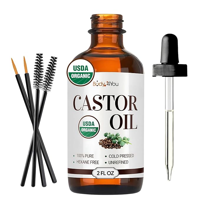 BodyJ4You Castor Oil for Eyelashes Eyebrows - 100% Pure Natural USDA Organic Cold Pressed - Hydrating Skin Hair Growth Oil Lashes Scalp - Non-GMO Hexane Free Unrefined Carrier - Glass Bottle 2 Fl Oz-BrightBean Baby