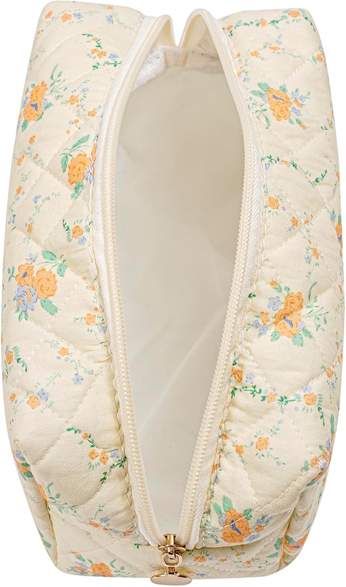 Makeup Bag Travel Cosmetic Bag for Women Girls, Zipper Make Up Pouch, Floral Flowers Toiletry Organizer Makeup, Portable Storage Bag, Cosmetic Travel Cloth Bag (Yellow Orange Flower)-BrightBean Baby