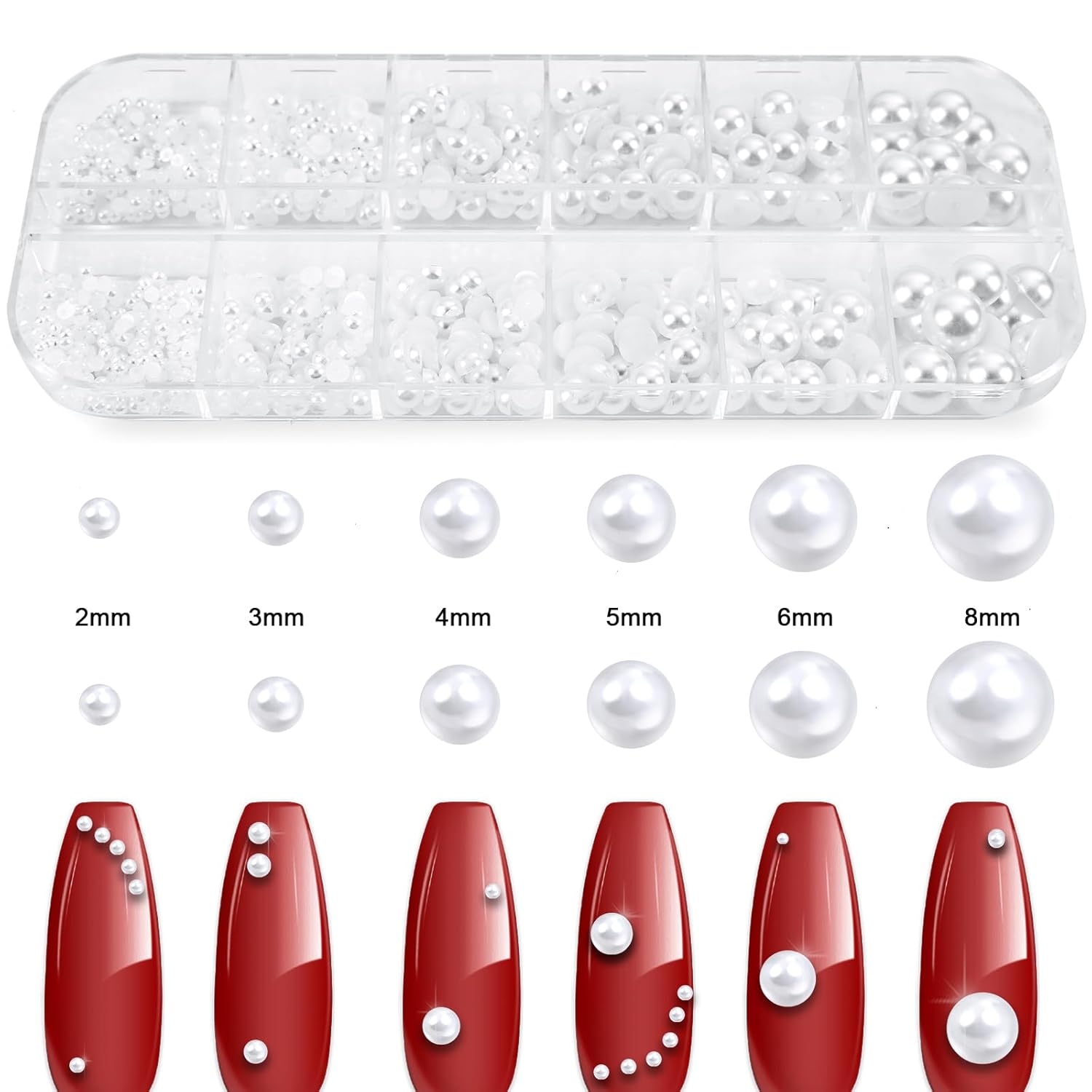 Canvalite Flatback Nail Pearls for Crafting, Multiple Sizes Half Pearls with 5Pcs B7000 Jewelry Glues & Picker Tools Bedazzling Bead for DIY Crafts Clothing Tumblers Shoes Decors Nail Art-BrightBean Baby