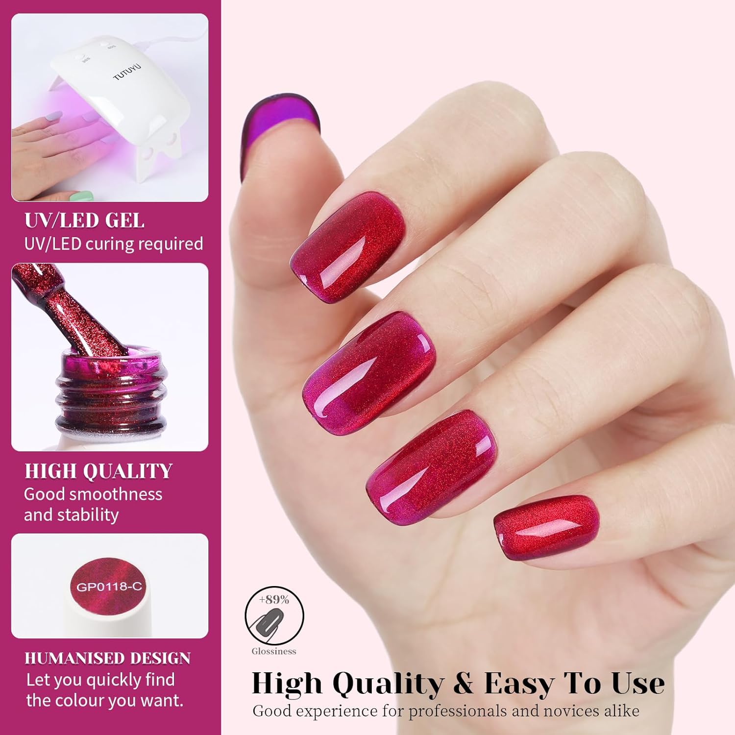 Deep Red Purple Cat Eye Gel Nail Polish - Perfect for DIY at Home & Ideal Gift for Nail Art Lovers!-BrightBean Baby