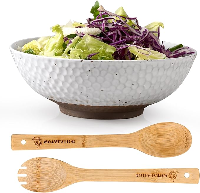 Wotalation Handmade Ceramic Large Serving Bowls, Salad Bowl set. Modern Kitchen Dishes for Dinner, Fruit, Salad. Oven, Dishwasher Safe, Vanilla White, 58 oz, 9.5" (1, 9.5“)