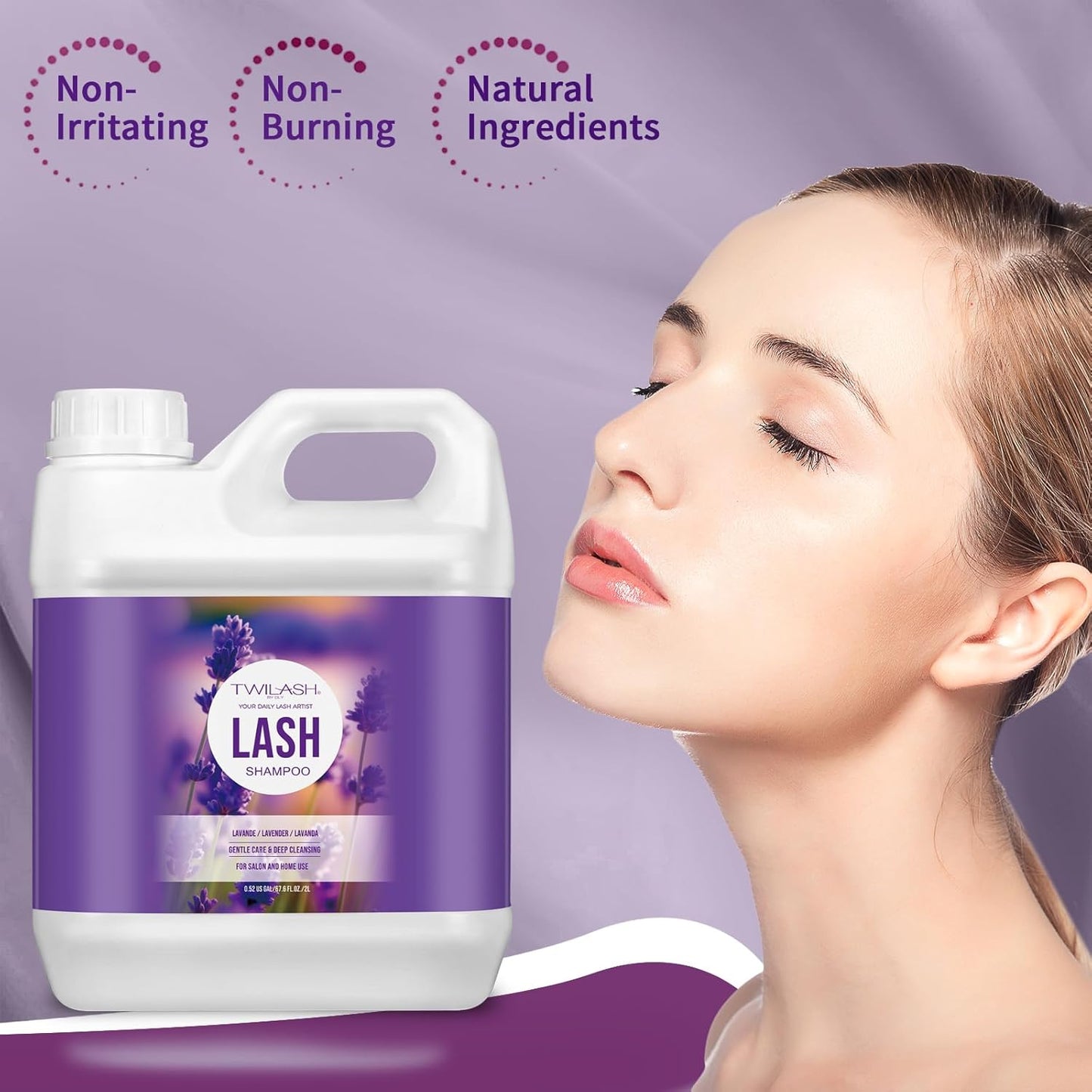 Lash Shampoo Bulk, Eyelash Cleanser for Extensions 2 Liters, Safe Makeup Remover, Non-irritating or Burning Eyelid Foaming Cleanser for Professional Salon and Home Use (Lavender-2L)-BrightBean Baby