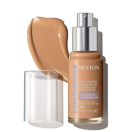Revlon Illuminance Skin-Caring Liquid Foundation, Hyaluronic Acid, Hydrating and Nourishing Formula with Medium Coverage, 405 Hazel (Pack of 1)-BrightBean Baby