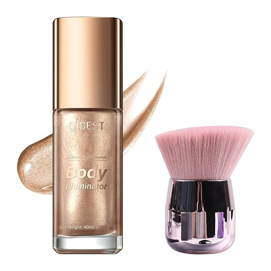 40ml Oil, Shimmery Finish, 2#-Rose Gold, Face & Body Liquid Luminizer, Waterproof Moisturizing Highlighter Makeup, Includes Brush (1.0 Fl Oz, Stick Package, Unisex)-BrightBean Baby