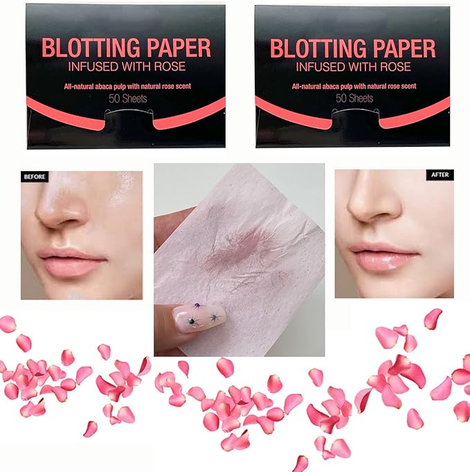 2 Pks ROSE INFUSED Natural Abaca Blotting Paper - 100 Oil Blotting Sheets - Makeup Friendly UNISEX All Skin Types Oily Skin Shine Blotter Photography Zoom Meetings Travel Gym School - MADE IN TAIWAN-BrightBean Baby