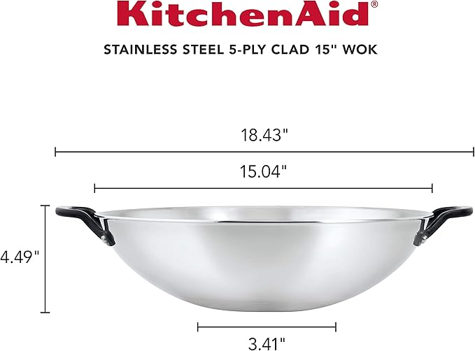 KitchenAid 5-Ply Stainless Steel Wok 15" - Induction Compatible