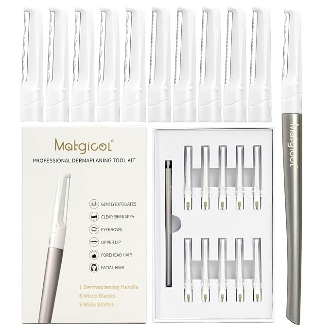 Dermaplaning Razor for Face - 10 Blade Refills, Dermaplaning Tool for Face Help Exfoliate and Smooth Skin, Easy-to-Use Facial Razors, Eyebrow Razor & Peach Fuzz Removal for Beauty-BrightBean Baby