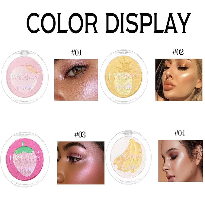 Glitter Highlighter Makeup, 3-In-1 Compact Shimmer Glitter Powder Makeup Blush Face Body Highlighter Illuminator, Silky Smooth Longlasting Lightweight Face Luminizer Bronzer (#02 Pineapple)-BrightBean Baby