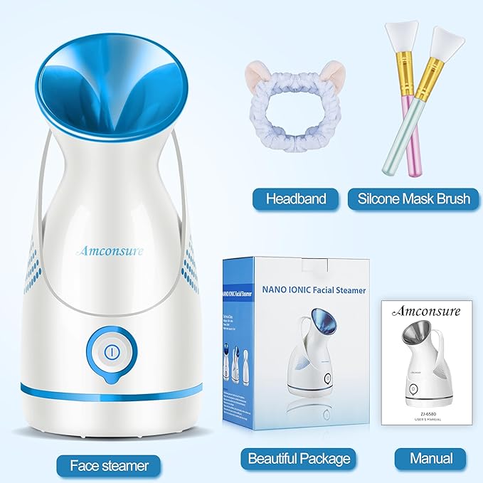 Amconsure Facial Steamer - Nano Ionic Face Steamer Warm Mist Steamer for Home Sauna SPA, Humidifier for Deep Cleaning Unclogs Pores Sinuses(Blue)-BrightBean Baby