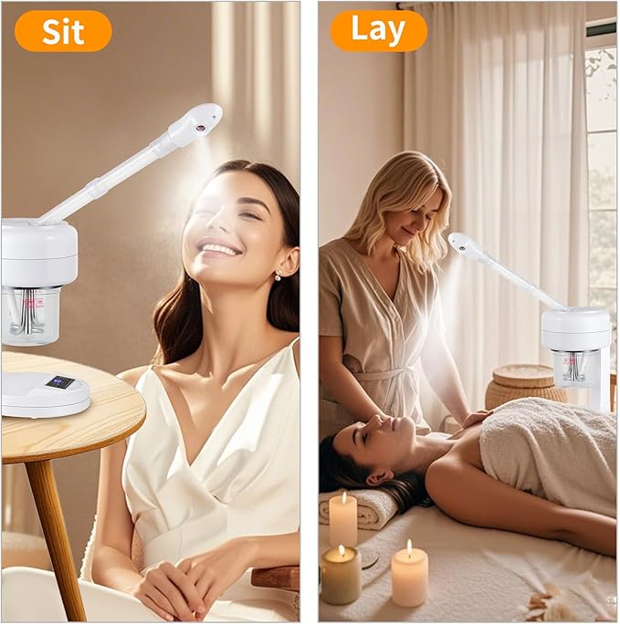 Ozone Facial Steamer, Portable Nano Ionic Face Steamer with LCD Screen, Extendable 360° Rotating Arm, Rotatable Nozzle, Hot Mist Function for Personal Care at Home or Salon-BrightBean Baby
