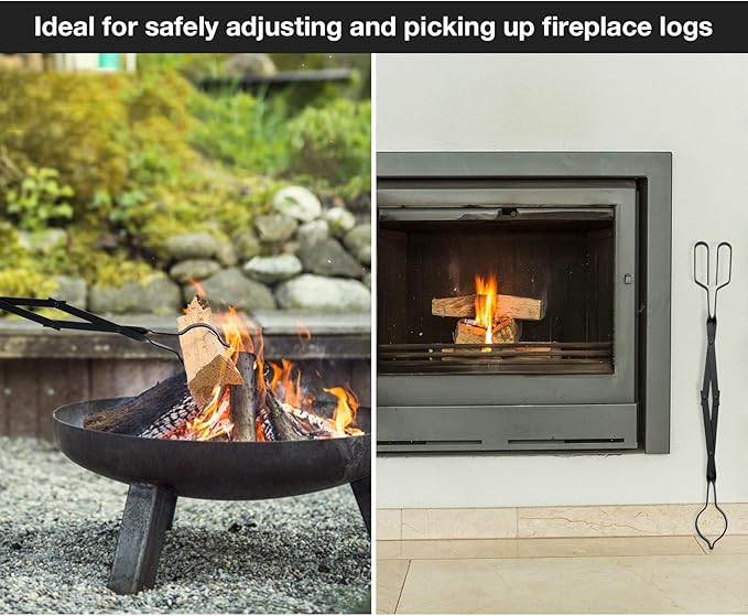 Stanbroil Outdoor Campfire Fireplace Tongs, 26" Long, Log Grabber, Black