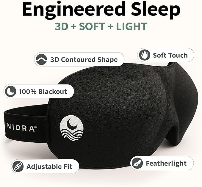 Nidra Contoured Sleep Mask for Side Sleepers – Zero Pressure Fit, Light Blocking Eye Shade for Sleeping & Travel – Blue, Standard Size-BrightBean Baby